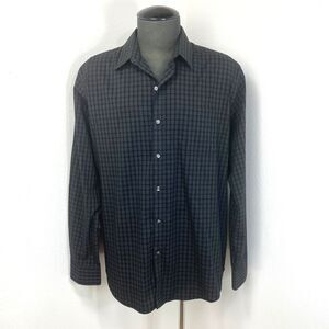 Van Heusen Men Black Graph Check Dress Shirt XL 17-17.5 Long Sleeve Button Front